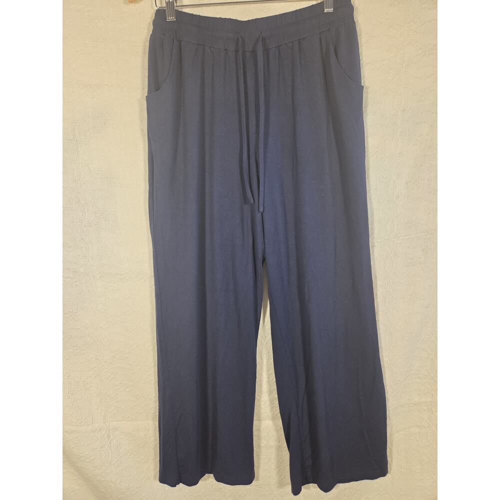 EXCHIC Womens XL Black Wide Leg Pants Drawstring Elastic Waist Casual Lounge